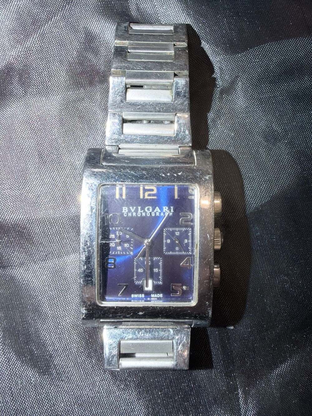 Bvlgari Rettangolo Chronograph Blue Dial Steel Men's Watch 35535